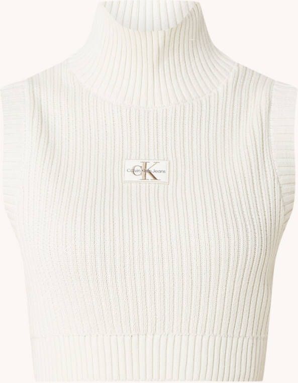 Calvin klein Badge bijgesneden hoog n J20J220442Ybi Jeans, Beige, Dames