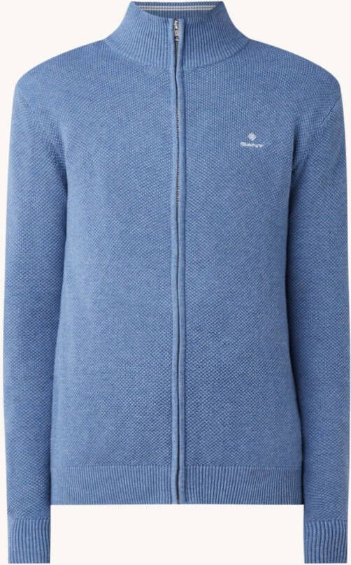 Gant Cotton Pique Zip Cardigan , Blauw, Heren