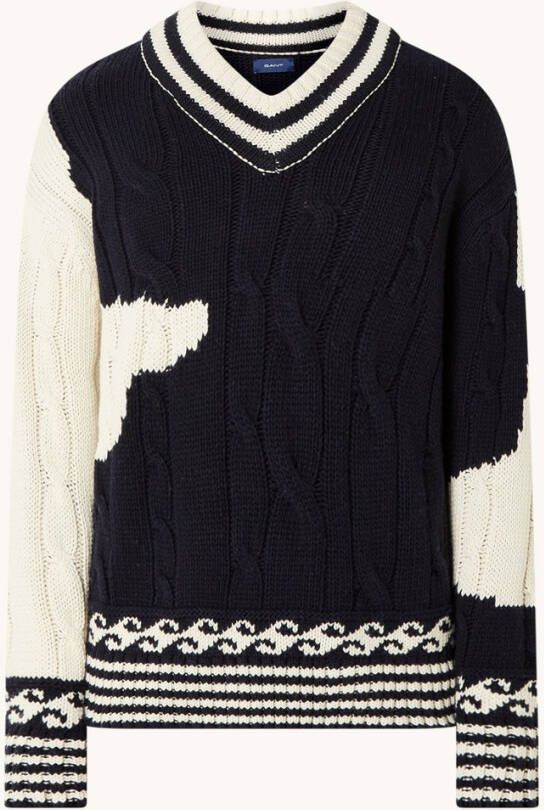 Gant V neck jumper in Intarsia , Blauw, Heren