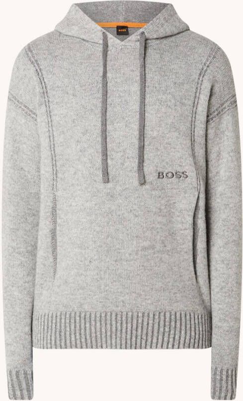 Hugo Boss Kushet grofgebreide hoodie in wolblend met logoborduring