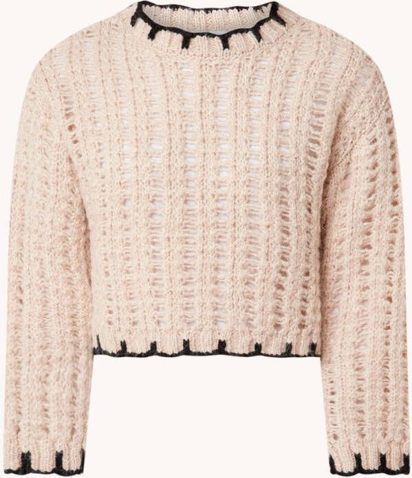 Mango Ribete cropped ajour gebreide trui in wolblend