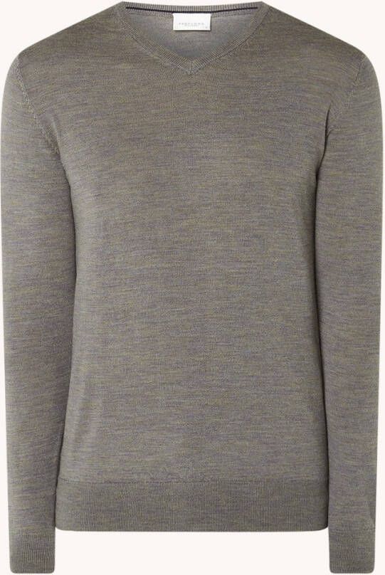 Profuomo Fijngebreide pullover van merino wol met V hals