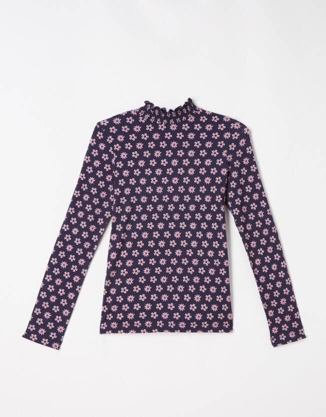 Scotch & Soda Slim fit T shirt met print, lange mouwen en een gesmokte hals