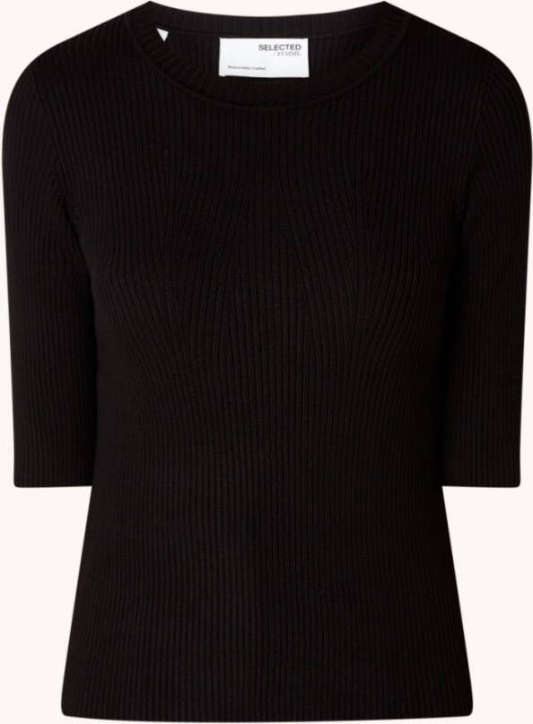 Selected Femme Ribgebreide trui met halflange mouw