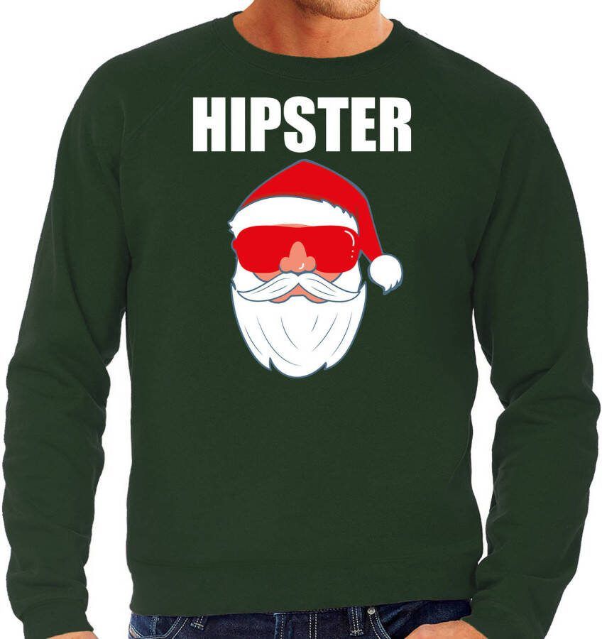 Bellatio Decorations Foute Kerst Sweater/Kerst Outfit Hipster Santa Groen Voor Heren M Kerst Truien