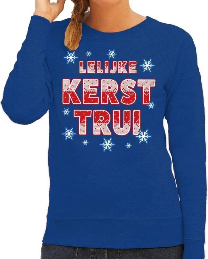 Bellatio Decorations Foute Kersttrui/Sweater Lelijke Kerst Trui Blauw Voor Dames M(38) Kerst Truien