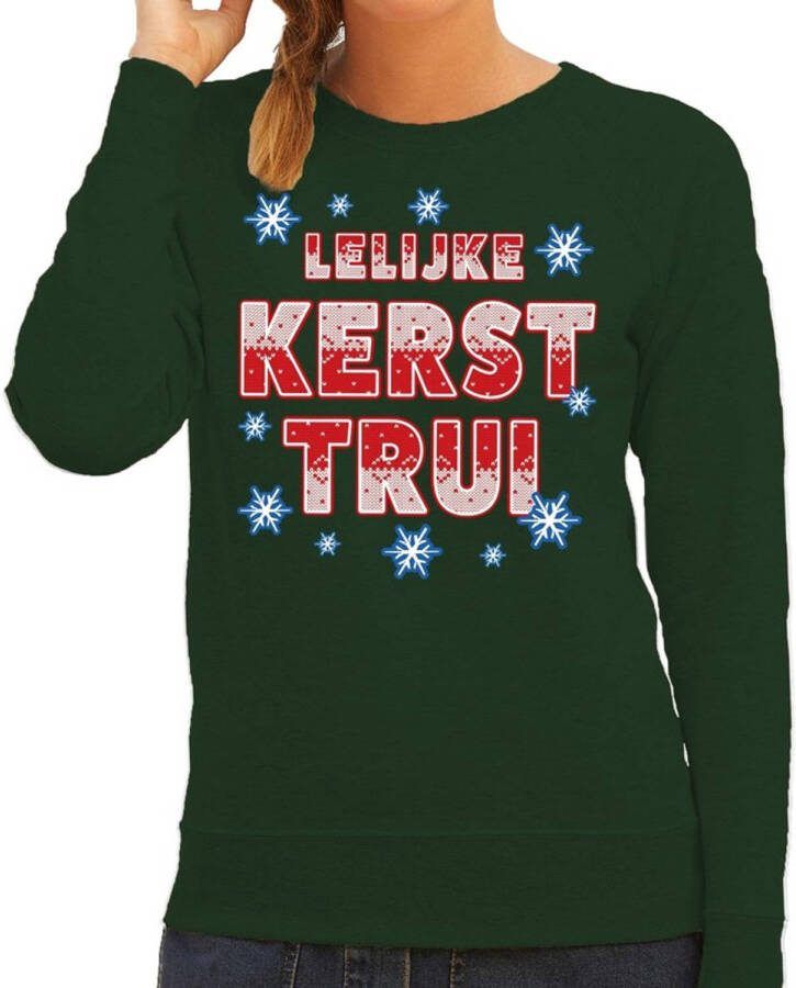 Bellatio Decorations Foute Kersttrui/Sweater Lelijke Kerst Trui Groen Voor Dames M(38) Kerst Truien