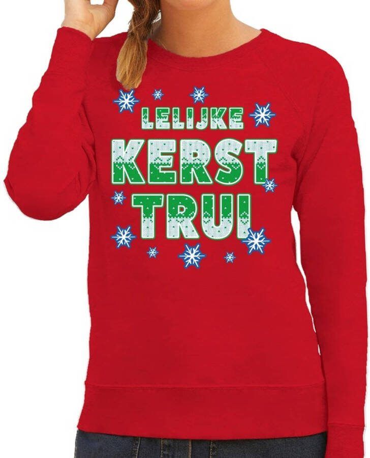 Bellatio Decorations Foute Kersttrui/Sweater Lelijke Kerst Trui Rood Voor Dames M(38) Kerst Truien