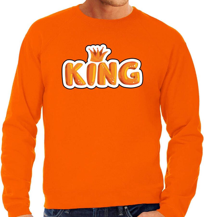 Bellatio Decorations King In Cartoon Letters Sweater Oranje Voor Heren Koningsdag Truien 2xl Feesttruien