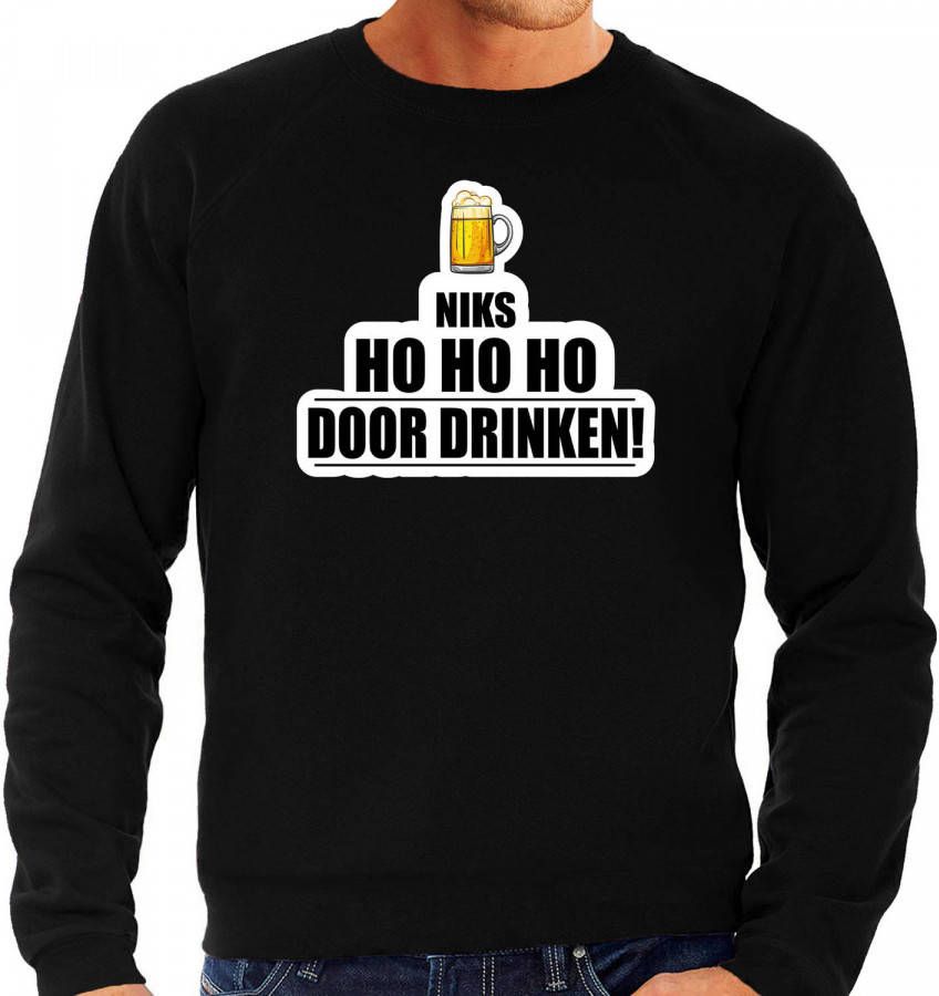 Niks Ho Ho Bier Doordrinken Foute Kerst Sweater/Trui Zwart Voor Heren M Kerst Truien