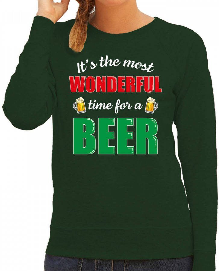 Bellatio Decorations Wonderful Beer Foute Kerst Bier Sweater/Trui Groen Voor Dames L Kerst Truien