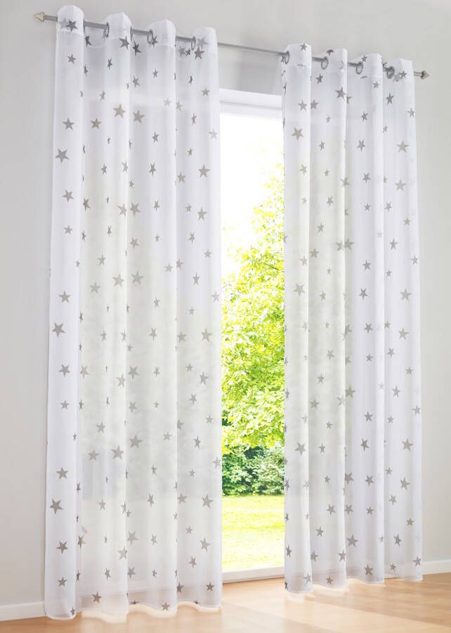 bpc living bonprix collection Transparant gordijn met sterrenprint (1 stuk), wit/zilver