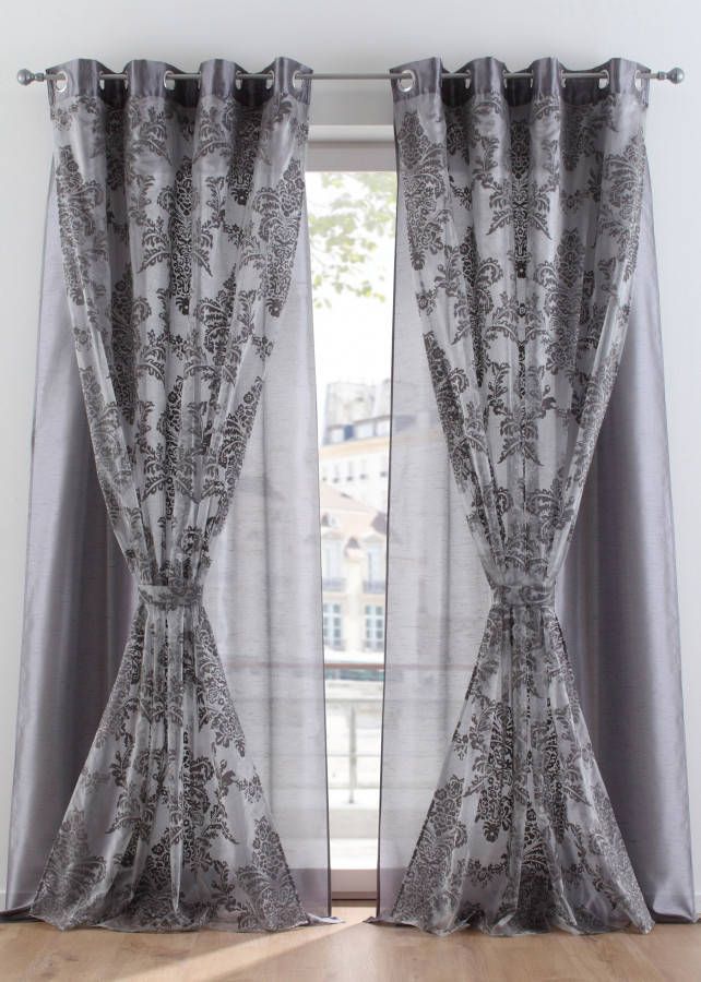 bpc living bonprix collection Tweelaags gordijn met print en embrasse (1 stuk), grijs