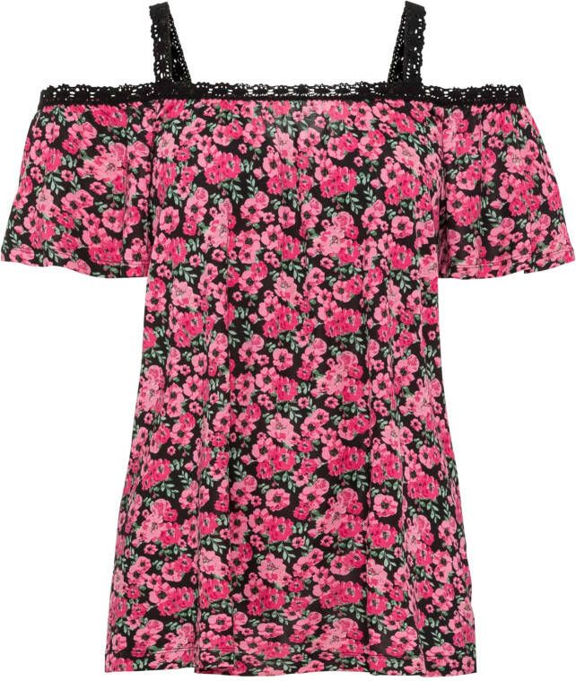 RAINBOW Shirt met cold shoulder, zwart gebloemd, 100% viscose