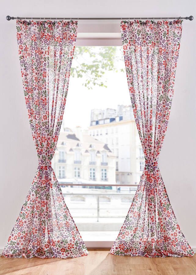 bonprix Transparant gordijn met bloemenprint en embrasse(1 stuk )