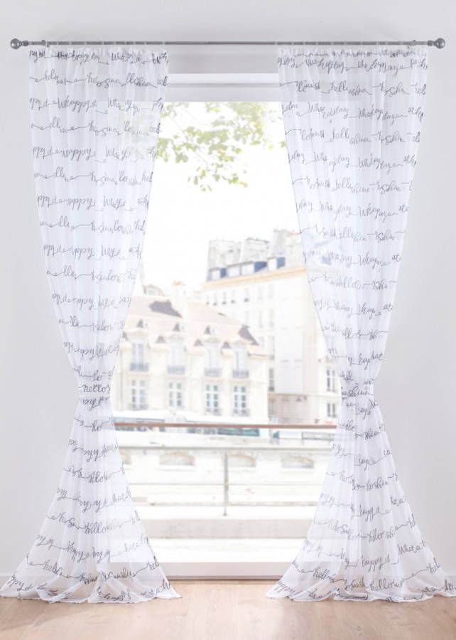 bonprix Transparant gordijn met tekstprint en embrasse(stuk van 1 )