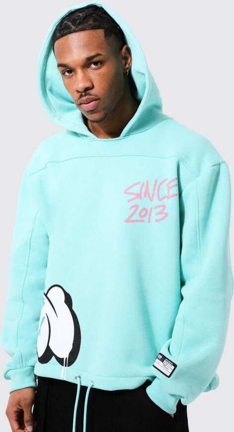 boohoo Boxy Graffiti Hoodie, Aqua