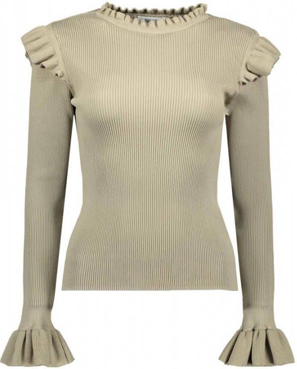 ONLY ribgebreide trui ONLSALLY met ruches beige