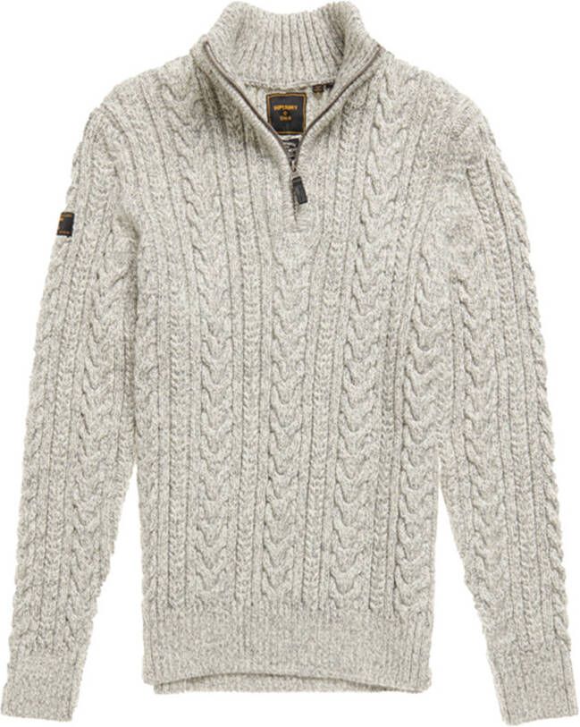 Superdry kabeltrui met wol lichtgrijs melange
