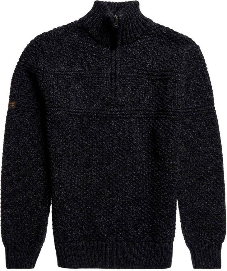 Superdry gemêleerde grofgebreide trui JACOB HENLEY 5zz charcoal black twist