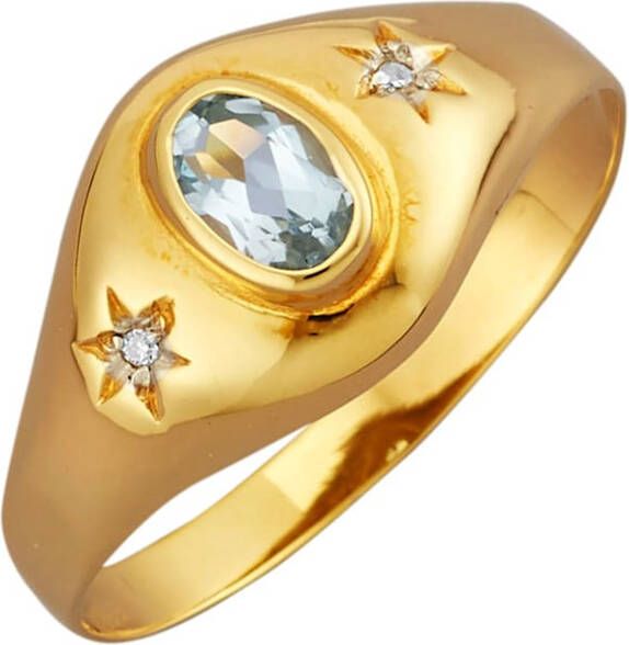 KLiNGEL Damesring met blauwe topaas en diamanten Blauw