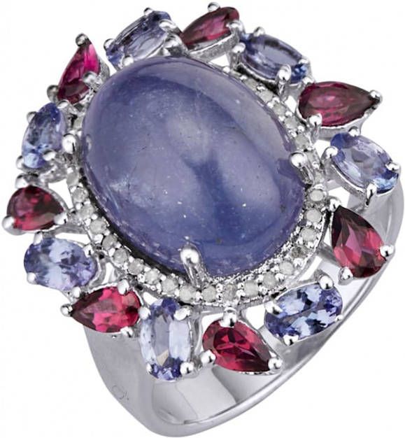KLiNGEL Damesring Met tanzaniet, rhodoliet en diamant Blauw