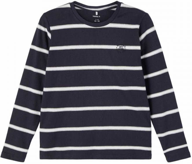 NAME IT KIDS gestreepte longsleeve NKMTANOVO van biologisch katoen donkerblauw/wit