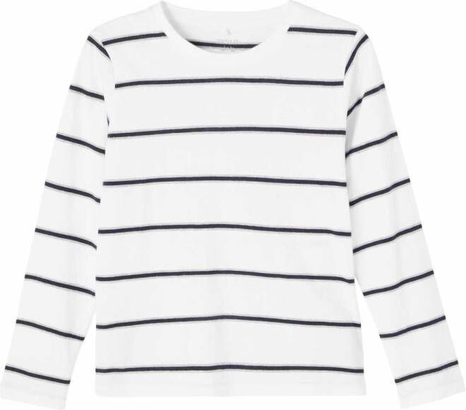 NAME IT KIDS gestreepte longsleeve NKMTANOVO van biologisch katoen wit/donkerblauw