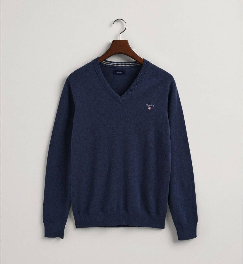 Gant Fijngebreide pullover met V hals en logoborduring