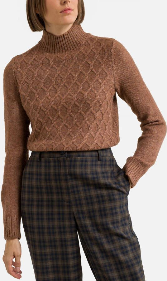 Only Trui met opstaande kraag, tricot met kabelmotief