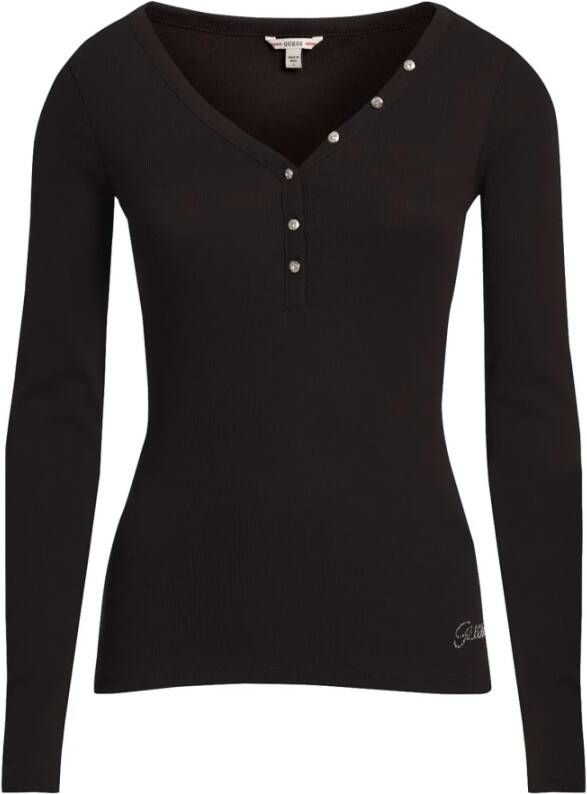 Guess T Shirt Lange Mouw ES LS V NECK LOGO HENLEY TEE