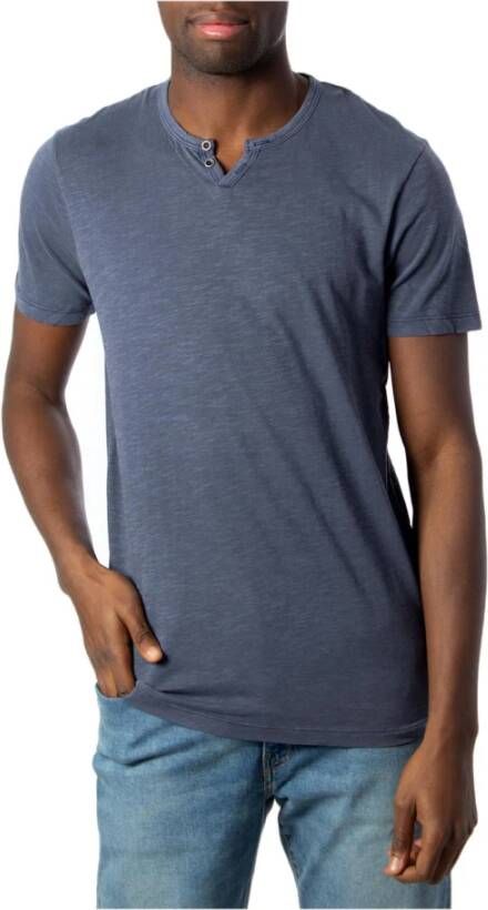 JACK & JONES ESSENTIALS T shirt JJESPLIT van biologisch katoen blauw