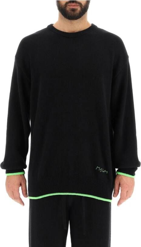 Msgm wool and cashmere sweater with fluo band , Zwart, Heren