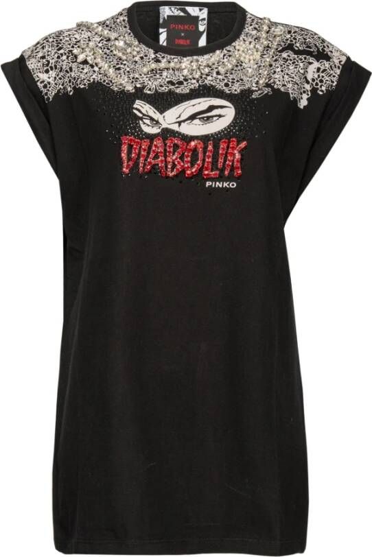 pinko T shirt Diabolik zwart , Zwart, Dames
