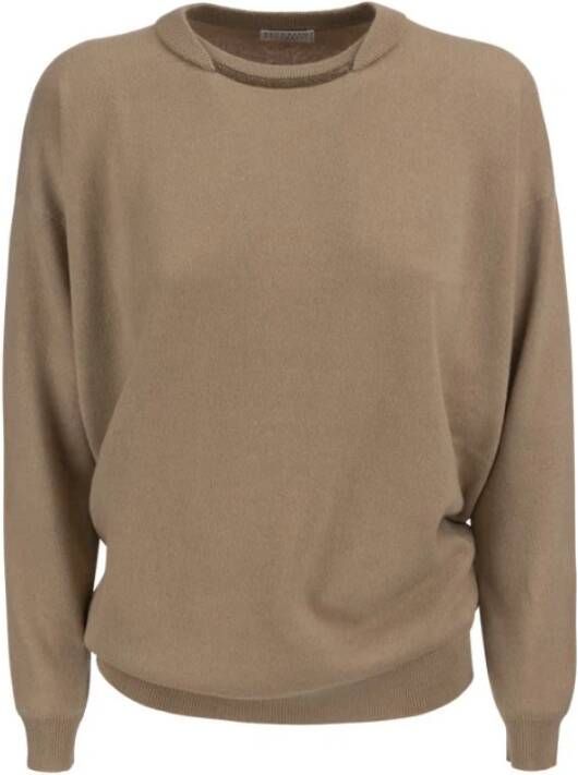 BRUNELLO CUCINELLI Kasjmiertrui met Hinyeck Detail, , Bruin, Heren
