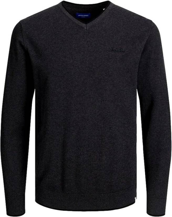 JACK & JONES ORIGINALS gemêleerde fijngebreide trui JORLEGEND met contrastbies dark grey melange