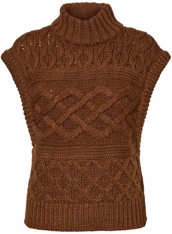 VERO MODA gebreide kabelspencer VMGEORGIA van gerecycled polyester bruin