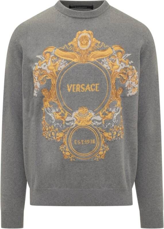 Versace Ronde hals gekweek , Grijs, Heren