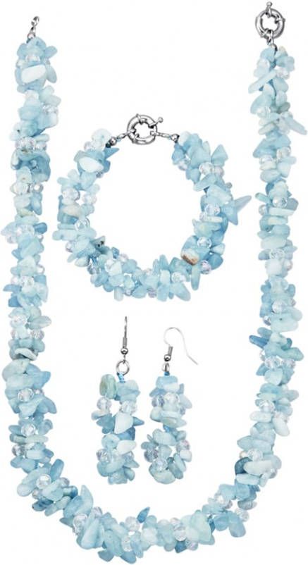 KLiNGEL 3 delige sieradenset met aquamarijn Lichtblauw