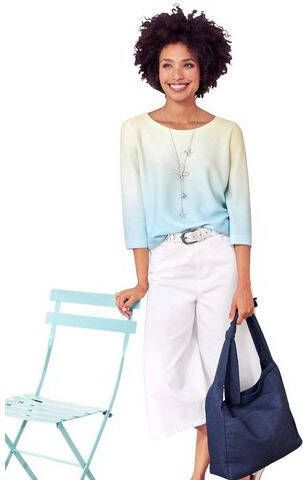 Pullover in aqua/citroen gedessineerd van heine