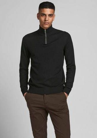 jack & jones Black Jack Jones JJeemil Breid Half Zip Noos Knit , Zwart, Heren
