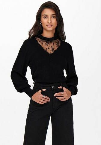 Only Trui met staande kraag ONLKIRA L/S HIGHNECK PULLOVER met kant en ballonmouwen