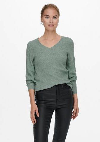 Only Trui met V hals ONLATIA L/S V NECKCUFF PULLOVER met ballonmouwen