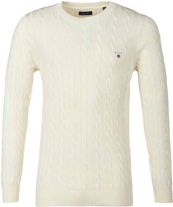 Gant Cotton Cable C Neck Cream , Wit, Heren