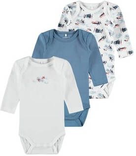 NAME IT BABY romper NBMBODY set van 3 wit/blauw