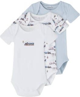 NAME IT BABY romper NBMBODY set van 3 wit/blauw