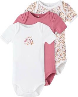 NAME IT BABY romper NBFBODY set van 3 wit/roze