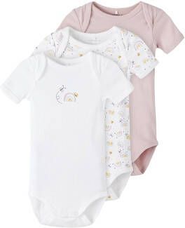 NAME IT BABY romper NBFBODY set van 3 wit/oudroze
