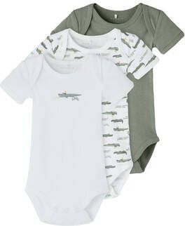 NAME IT BABY romper NBMBODY set van 3 wit/groen