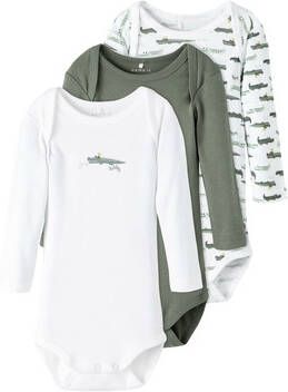name it Lange Mouw Bodysuit 3 Pack Agave Green Krokodil